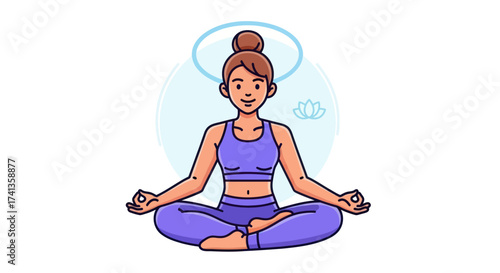 Woman in Lotus Pose Meditating with Calm Aura.