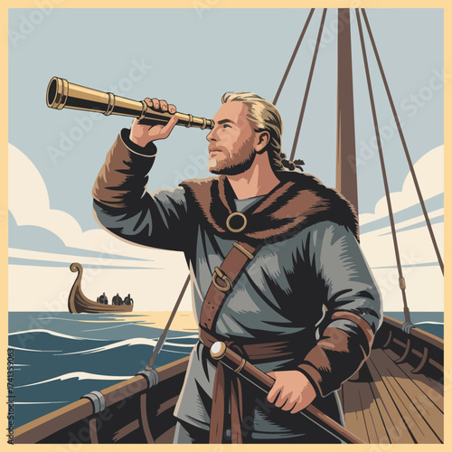 Viking-themed Leif Erikson Day vector artwork featuring exploration, Scandinavian culture, historic voyages, Nordic symbols, and minimalist flat illustrations for holidays.