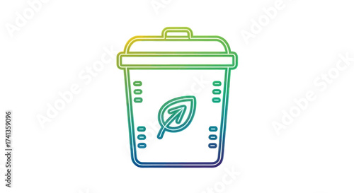 Colorful Gradient Outline Recycling Bin with Leaf Symbol.