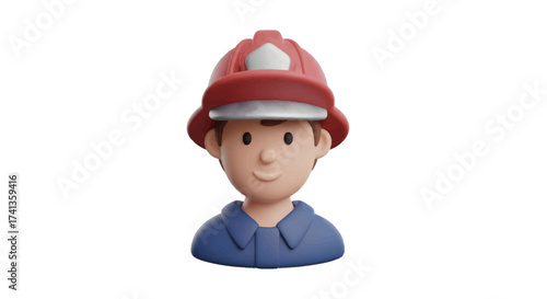 3D Cartoon Firefighter Avatar Wearing Red Helmet.