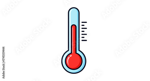 Cartoon Thermometer with Red Liquid Indicating High Temperature.