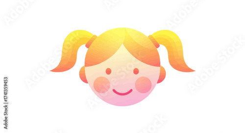 Cartoon Girl Face with Ponytails and Smiling Expression.