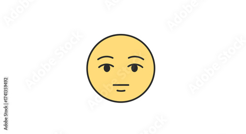 Yellow Emoji Face with Neutral Expression and Outline.