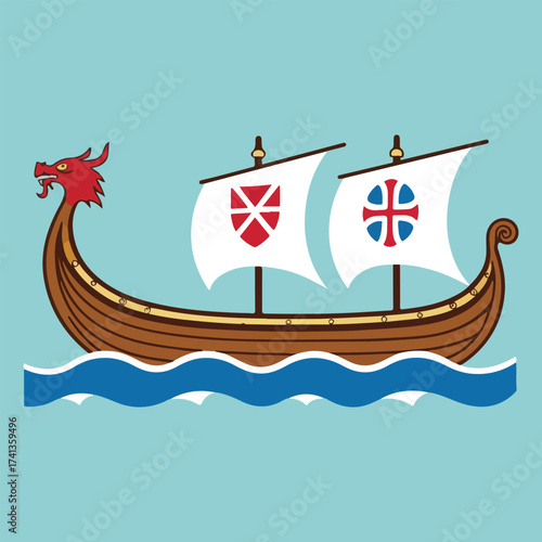 Leif Erikson Day flat vector illustration celebrating ancient Norse explorers, Viking ships, Nordic patterns, and historical adventure with bold, clean, minimal design style.