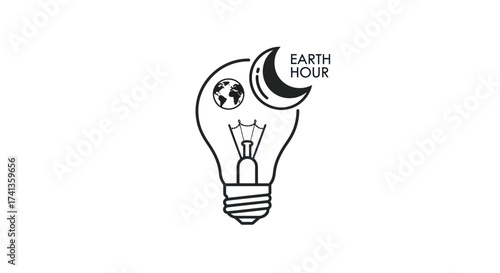 Earth Hour Concept: Lightbulb with Earth and Moon.