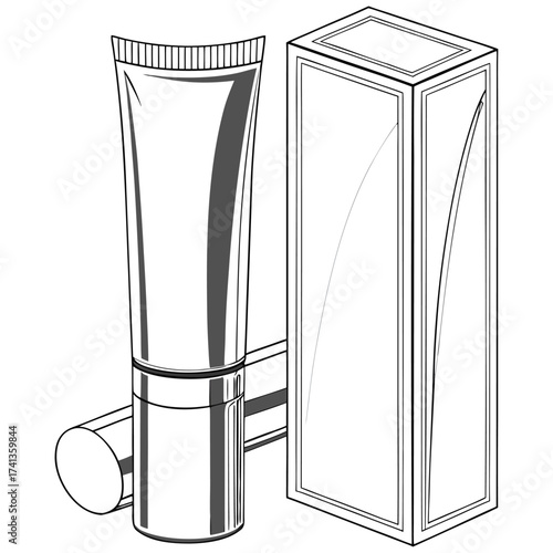 Metallic Silver Cosmetic Tube with Matching Rectangular Box on a White Background