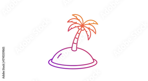 Stylized illustration of a solitary palm tree on a small island.