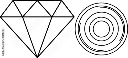 Geometric Diamond and Concentric Circles Outline Illustration.