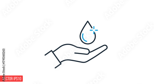 Hand holding a water drop clean water concept line art illustration.