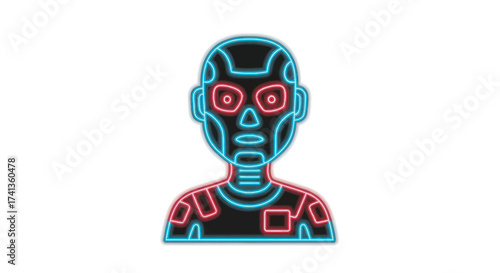 Futuristic Neon Robot Head and Shoulders Icon.
