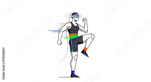 Athletic Man Performing High Knees Exercise with Motion Blur Effect.