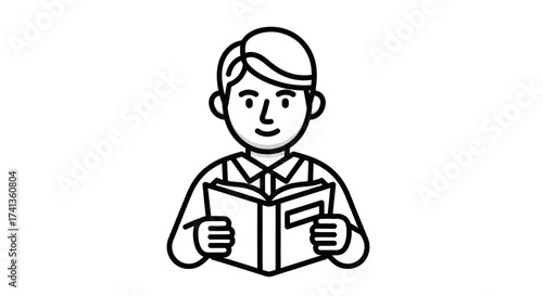 Simple Line Drawing of a Person Reading a Book.