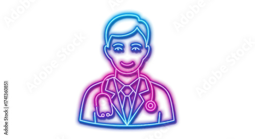 Vibrant Neon Doctor Avatar Icon with Stethoscope.