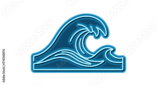 Blue Neon Wave Illustration with Curving Lines and Cresting Top.