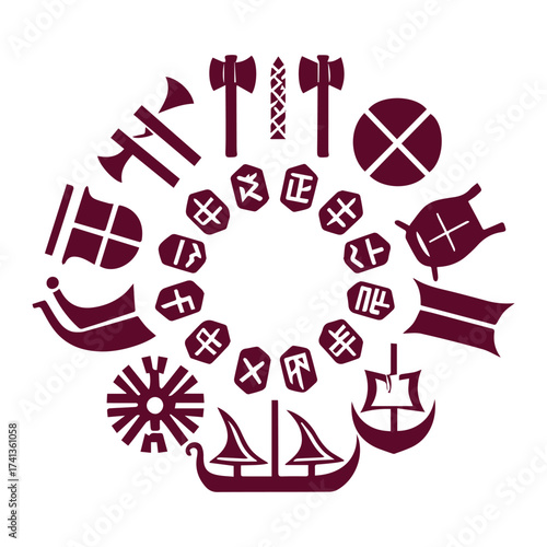 Viking-themed Leif Erikson Day vector artwork featuring exploration, Scandinavian culture, historic voyages, Nordic symbols, and minimalist flat illustrations for holidays.