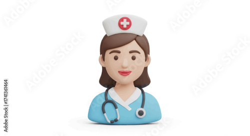 Cartoon 3D Nurse Character with Stethoscope and Cap.