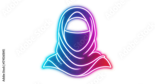 Neon Outline of a Woman Wearing a Hijab and Niqab.