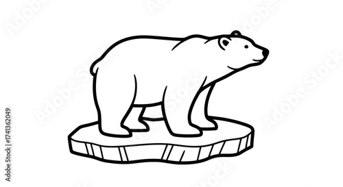 Stylized Line Art Illustration of a Polar Bear Standing on an Ice Floe.