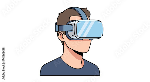 Illustrated Man Wearing Virtual Reality Headset for Immersive Experience.