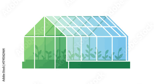 Modern Greenhouse Structure with Plants Inside Gradient Colors.
