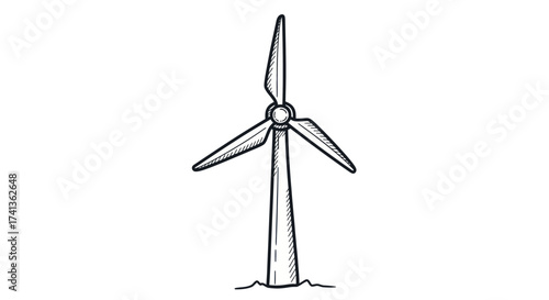 Hand-drawn illustration of a single wind turbine with three blades.