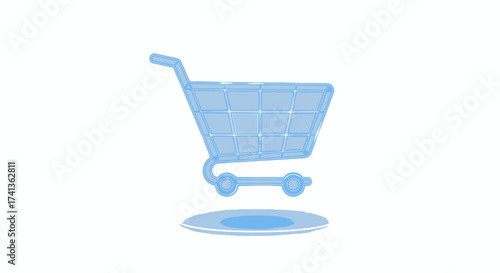 Blue Stylized Shopping Cart with Wheels and Handle.