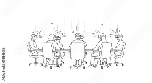 Group of People Wearing VR Headsets in Meeting.