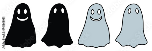 Set of Cute Ghost Creation Kit – Changeable Faces, Flat Design Vector for Halloween.