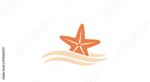 Vibrant Orange Starfish with White Details on Wavy Sand Graphic.