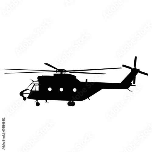 Military helicopter silhouette isolated on white background
