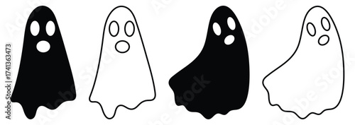 Set of Cute Ghost Creation Kit – Changeable Faces, Flat Design Vector for Halloween.