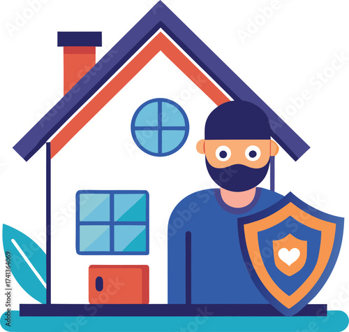 Person with Shield Protecting a House Icon security protection