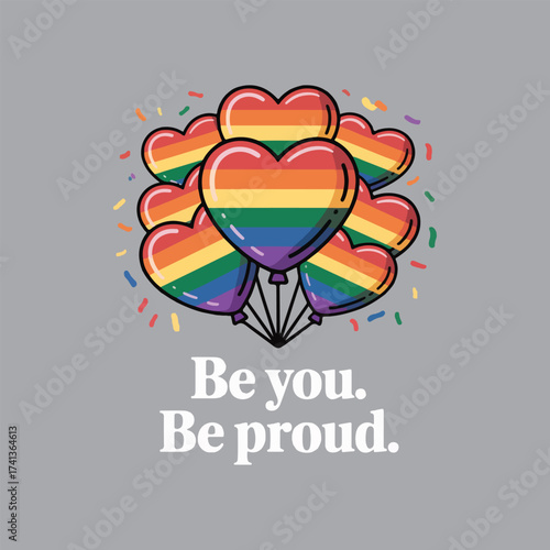 Colorful National Coming Out Day vector artwork featuring rainbow banners, heart-shaped balloons, pride symbols, diverse couples, confetti, and minimal solid color flat vector illustration