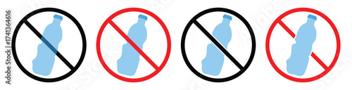 No Plastic Bag and Plastic Bottles Symbol – Prohibition Sign for Environmental Protection and Sustainable Living.