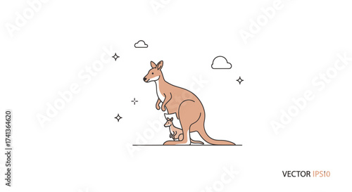 Vector Illustration of a Mother Kangaroo with Joey in Pouch.