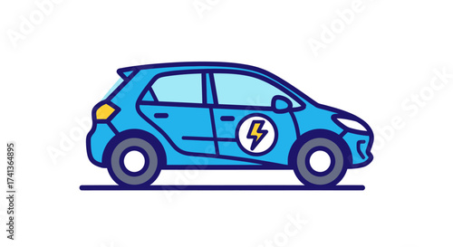 Blue Electric Car with Lightning Bolt Symbol on Door.