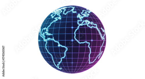 Digital Globe with Grid Lines and Continent Outlines.