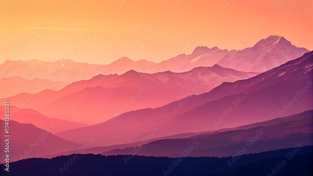 Obraz premium A beautiful mountain range with colorful sky during sunset or sunrise