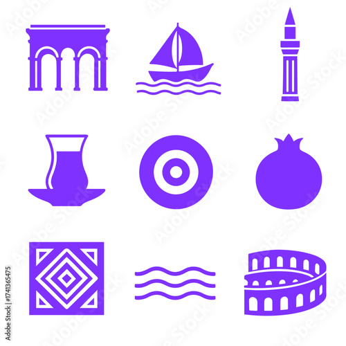 vector isolated purple color Antalya traditional cultural symbols