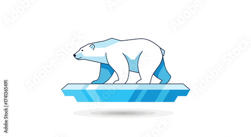 Cartoon Polar Bear Standing on a Blue Ice Floe.