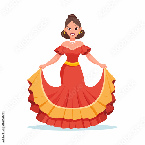 Woman in traditional flamenco dress with transparent background