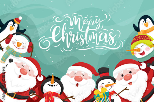 Set of funny cute Santa Claus characters with different poses, emotions, holiday situations isolated on white background.