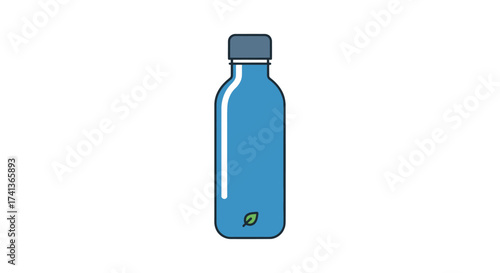 Blue Reusable Water Bottle with Leaf Icon.