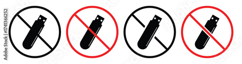 No USB Flash Drive Sign – Prohibition Symbol and Vector Illustration.