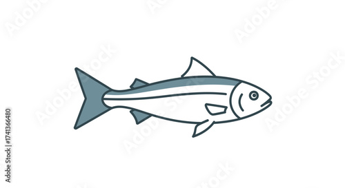 Simple Illustration of a Fish with Blue Accents and Streamlined Body.