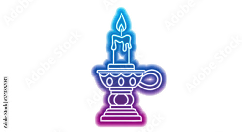 Glowing Neon Candle in Ornate Candlestick Holder.