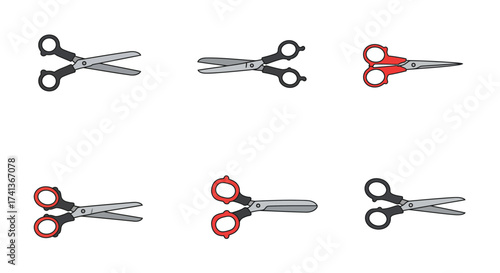Collection of scissors in varying colours and orientations displayed neatly
