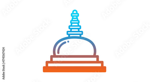 Colorful Gradient Outline Buddhist Stupa Temple Icon Vector.