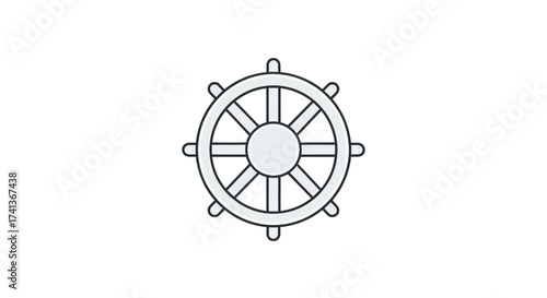 Simple Line Art Illustration of a Dharma Wheel Symbol.