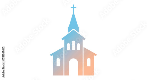 фотографія Stylized church building with steeple and cross featuring a vibrant gradient color design